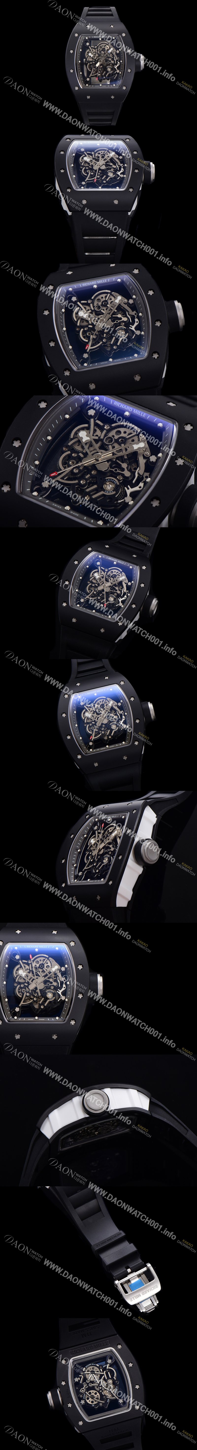 SA급 리차드밀레 남성용 RM055 블랙 PVD코딩 스켈레톤 다이얼 러버 스트랩 기계식 수동형 무브먼트 RIC07650 xx