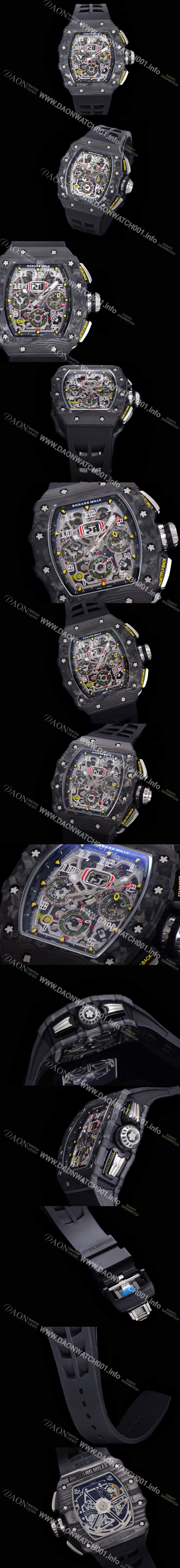 SA급 리차드밀레 남성용 플라이백 RM11-03 오버사이즈 데이트 크로노그래프레드 포지드 카본 케이스 스켈레톤 다이얼 오토매틱 무브먼트 RIC08715 xx