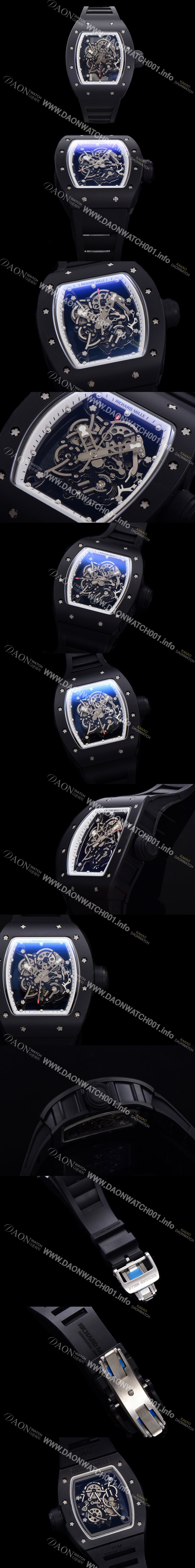 SA급 리차드밀레 남성용 RM055 블랙 PVD코딩 스켈레톤 다이얼 러버 스트랩 기계식 수동형 무브먼트 RIC03619 xx