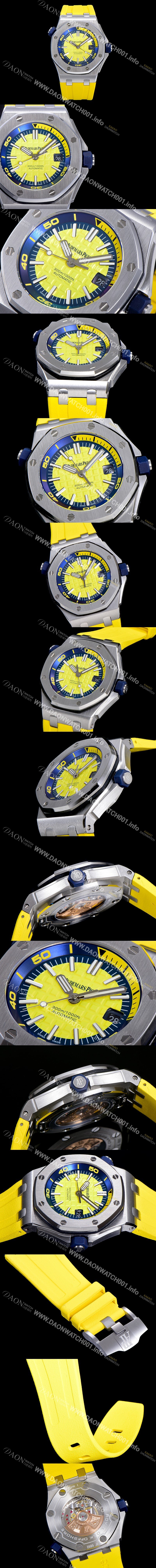 SA급 오데마피게 남성용 옐로 세라믹 다이버!!로얄오크 오프쇼어15710ST.OO.A038CA.01 옐로 와플 다이얼 오토매틱 무브먼트 AUD12247 xx