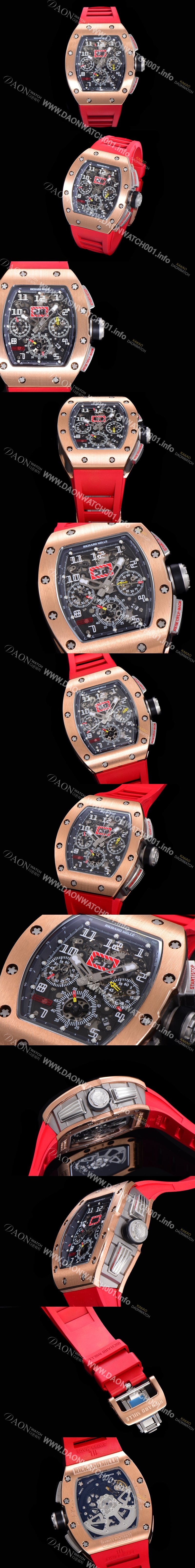 SA급 리차드밀레 남성용 RM11 크로노그래프 오토매틱 18K 로즈골드 50미리 스켈래톤 블랙다이얼 RIC08718 xx