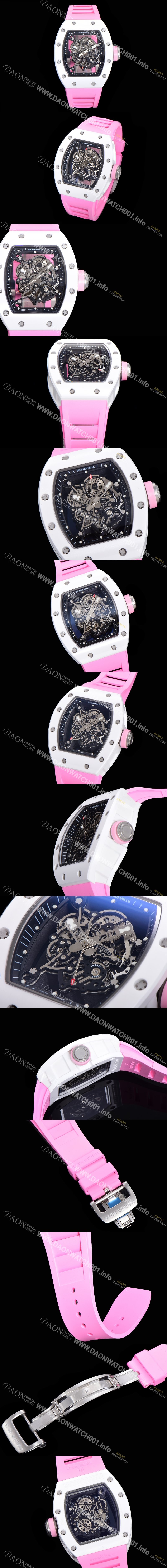 SA급 리차드밀레 남성용 RM055 세라믹 제질 수동형 무브먼트 50미리 러버밴드 스켈레톤 다이얼 RIC78448 xx