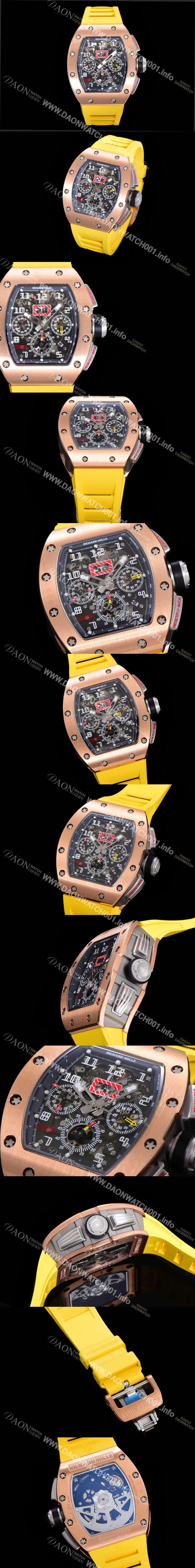 SA급 리차드밀레 남성용 RM11 크로노그래프 오토매틱 18K 로즈골드 50미리 스켈래톤 블랙다이얼 RIC08720 xx