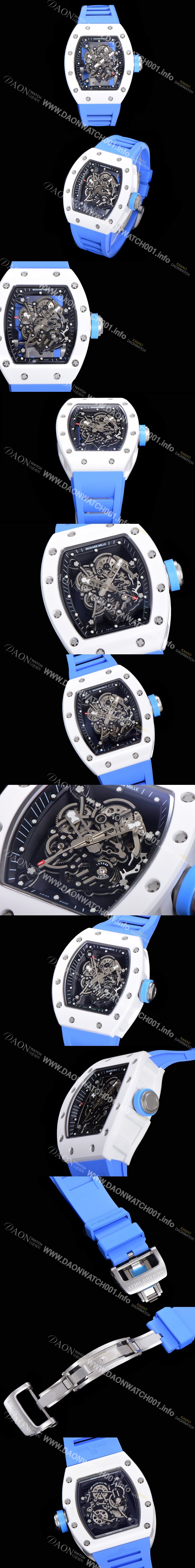 SA급 리차드밀레 남성용 RM055 세라믹 제질 수동형 무브먼트 50미리 러버밴드 스켈레톤 다이얼 RIC78473 xx