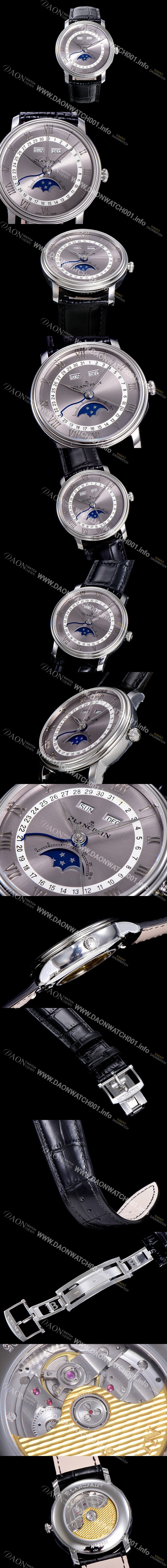 SA급 블랑팡 남성용 빌레레 퀀탬 컴플레트 문페이즈 Cal.6654 오토매틱 40미리 블랙가죽줄 그레이다이얼 BLA14122 xx