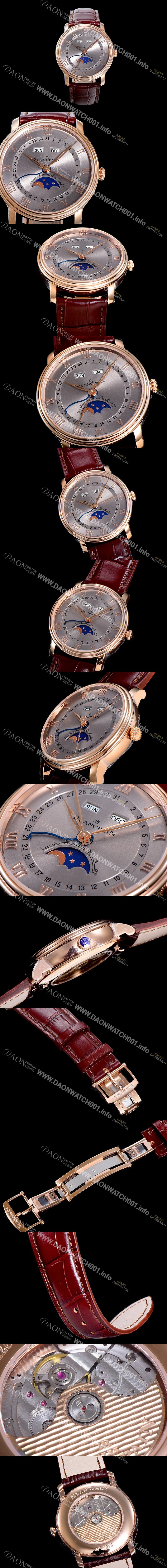 SA급 블랑팡 남성용 빌레레 퀀탬 컴플레트 문페이즈 Cal.6654 오토매틱 40미리 블랙가죽줄 18K 로즈골드 그레이다이얼 BLA14151 xx