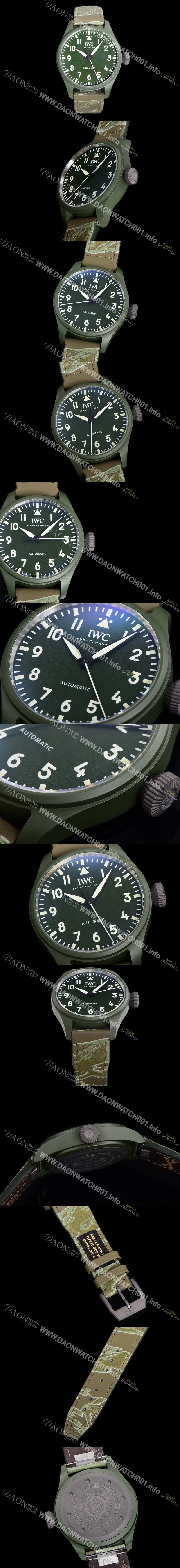 SA급 아이더블유씨 남성용 파일럿 IW329802 오토매틱 43.8mm 세라믹 재질 나토천/러버 믹스 그린 다이얼 iwc29053 xx