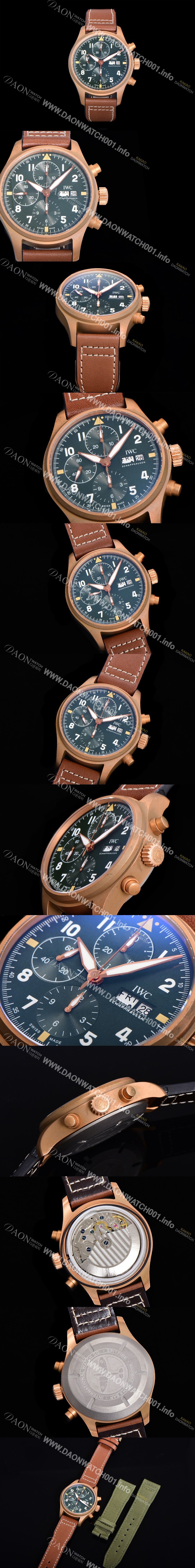 SA급 아이더블유씨 남성용 파일럿 워치 브론즈 IW387902 스핏파이어 크로노그래프 41미리 그린다이얼 오토매틱 무브먼트 IWC53355 xx