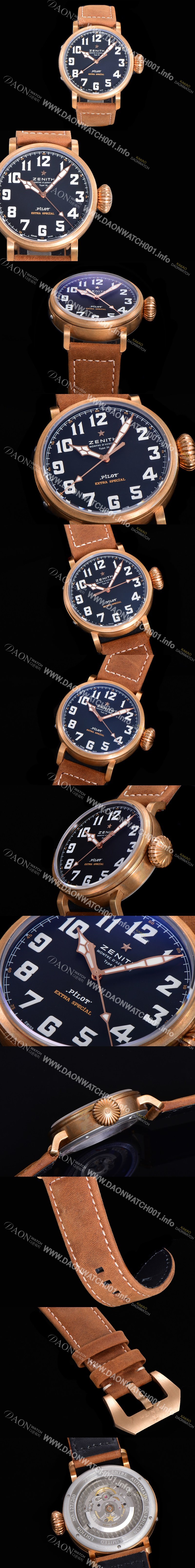 SA급 제니스 남성용 파일럿 29.2430.679/21.C753 타입 20 애드벤쳐 브론져제질 오토매틱 9015무브 45미리 가죽시계 블랙다이얼 ZEN72816 xx