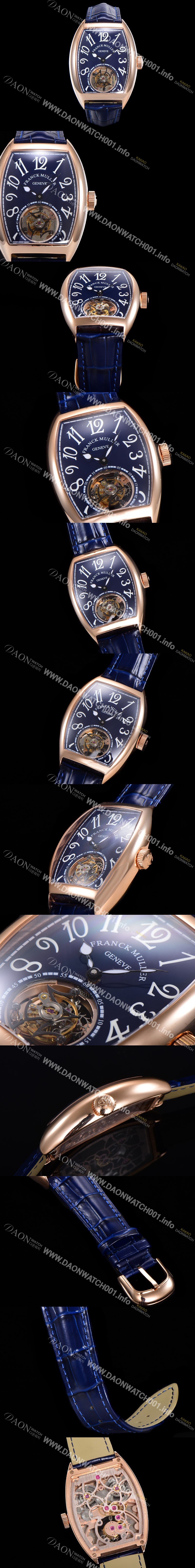 SA급 프랭크뮬러 남성용 그랜드 컴플리케이션 뚜르비용 18K 로즈골드 가죽줄 블루다이얼 FRA70337 xx
