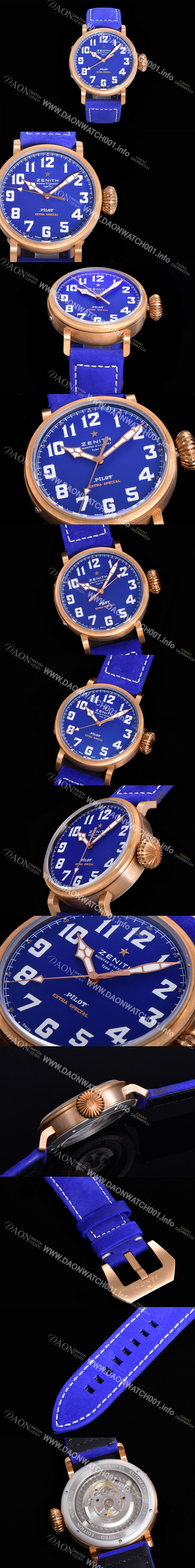 SA급 제니스 남성용 파일럿 29.1940.679/57.C808 타입 20 애드벤쳐 브론져제질 오토매틱 9015무브 45미리 가죽시계 블루다이얼 ZEN73031 xx