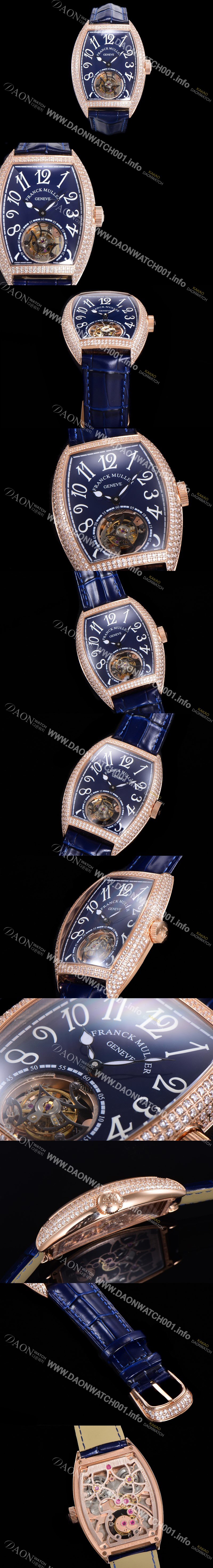 SA급 프랭크뮬러 남성용 그랜드 컴플리케이션 보석/다이아 셋팅 뚜르비용 18K 로즈골드 가죽줄 블루다이얼 FRA70347 xx