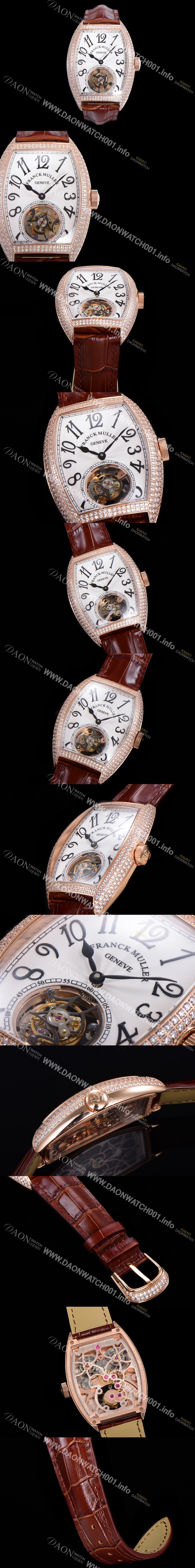SA급 프랭크뮬러 남성용 그랜드 컴플리케이션 보석/다이아 셋팅 뚜르비용 18K 로즈골드 가죽줄 화이트다이얼 FRA70328 xx