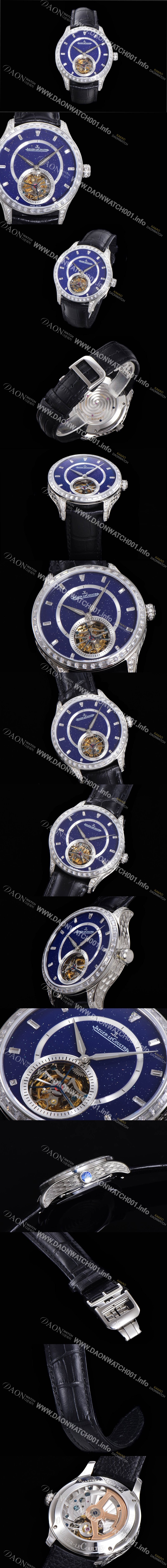 SA급 예거르쿨트르 남성용 마스터 그랑 Q1663406 보석/다이아 셋팅 43mm 투어빌론 무브먼트 가죽줄 블루 다이얼 JAG45221 xx