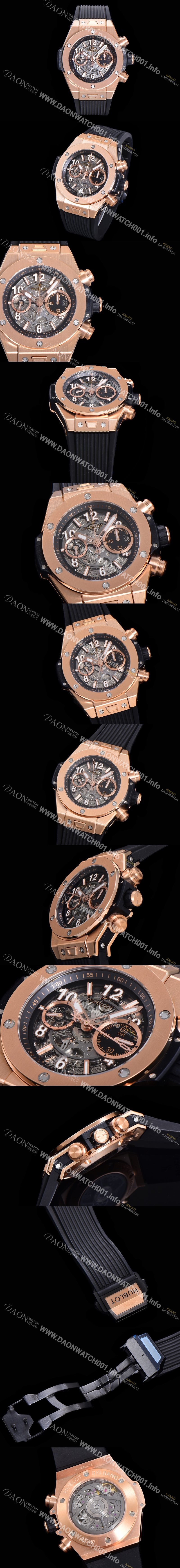 SA급 휴블렛 남성용 빅뱅 유니코 킹골드 크로노그래프 421.OX.5180.RX 로즈골드 HUB1280 오토매틱 므브먼트 44mm 러버밴드 스켈레톤 다이얼 hub38959 xx
