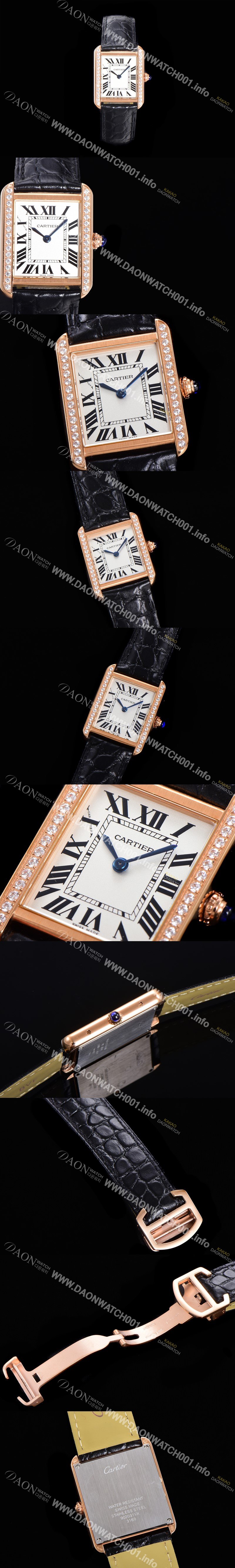 SA급 까르띠에 여성용 탱크 WJTA0011 로마 인덱스 31mm 화이트 다이얼 커플용 로즈골드 악어가죽 쿼츠 무브먼트 CAR01574 xx
