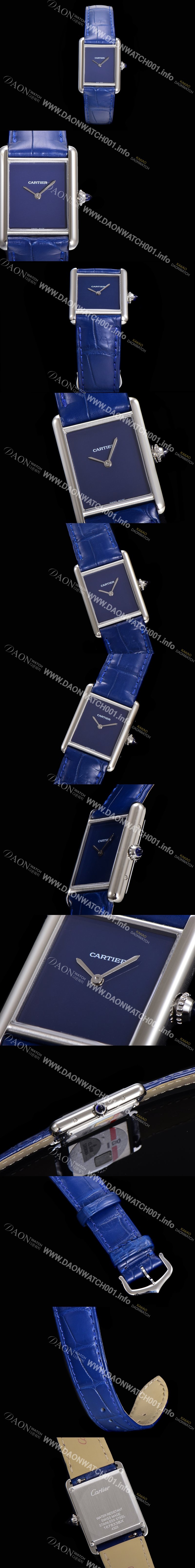 SA급 까르띠에 여성용 탱크 머스트 WSTA0054 로마 인덱스 33.7mm 블루 다이얼 악어가죽줄 쿼츠 무브먼트 CAR00576 xx