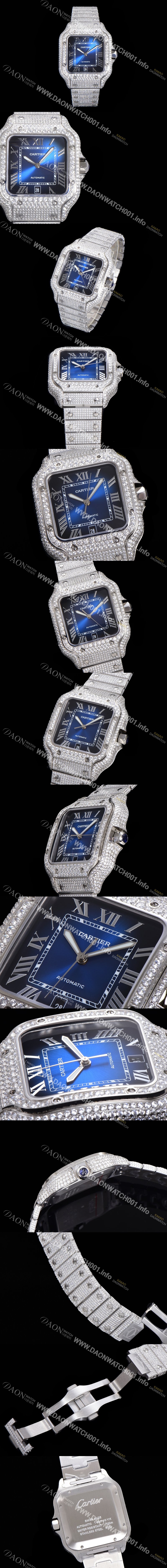 SA급 까르띠에 남성용 산토스 쥬얼 다이아몬드 셋팅 베젤 40mm 네이비 다이얼 오토매틱 무브먼트 CAR46569 xx