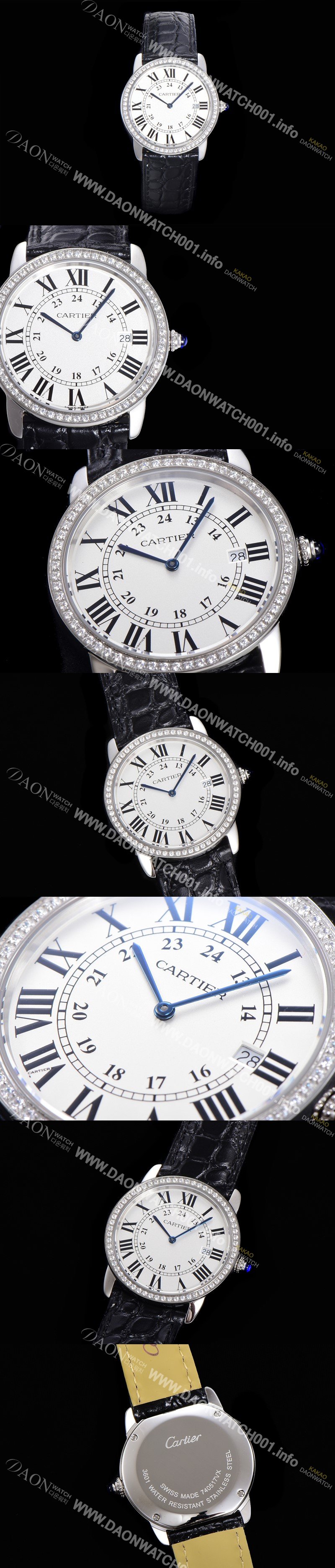 SA급 까르띠에 남여공용 롱드 더 솔로 WR000551  쿼츠 므브먼트 36미리 큐빅베젤 악어가죽줄 화이트다이얼 CAR11556 xx