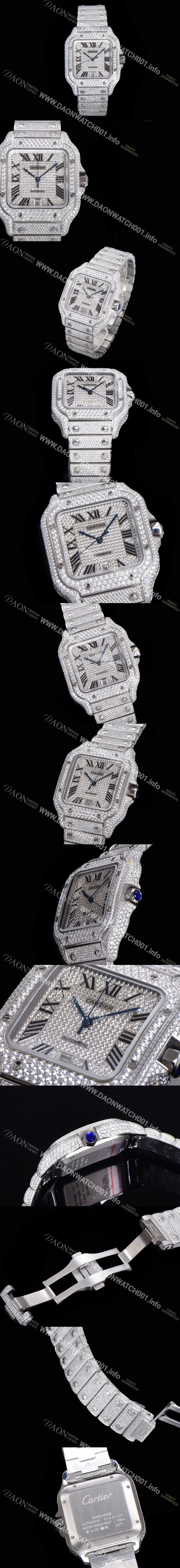 SA급 까르띠에 남성용 산토스 쥬얼 다이아몬드 셋팅 베젤 40mm 큐빅/보석 다이얼 오토매틱 무브먼트 CAR40192 xx