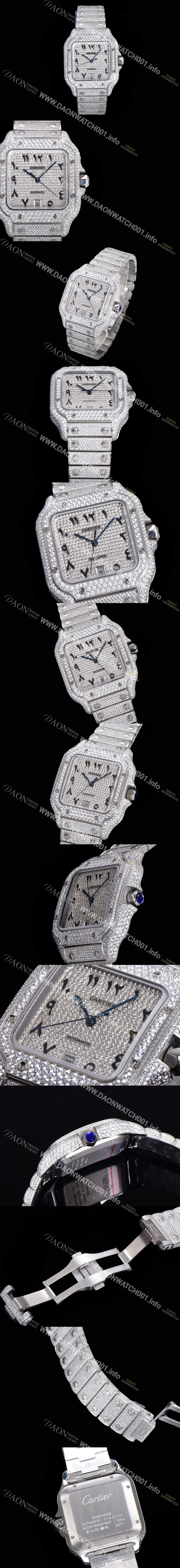 SA급 까르띠에 남성용 산토스 쥬얼 다이아몬드 셋팅 베젤 40mm 큐빅/보석 다이얼 오토매틱 무브먼트 CAR40195 xx