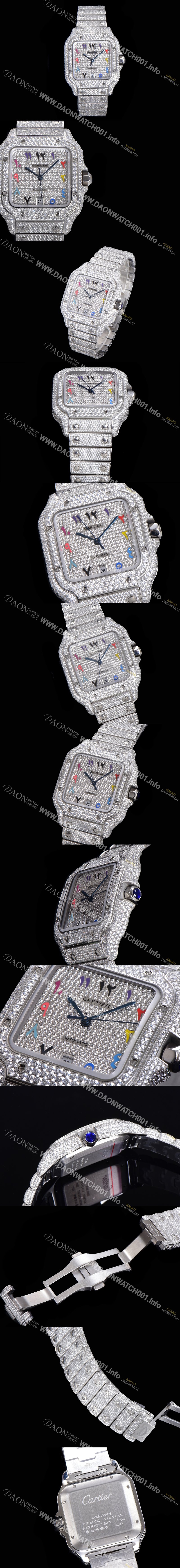 SA급 까르띠에 남성용 산토스 쥬얼 다이아몬드 셋팅 베젤 40mm 큐빅/보석 다이얼 오토매틱 무브먼트 CAR40199 xx
