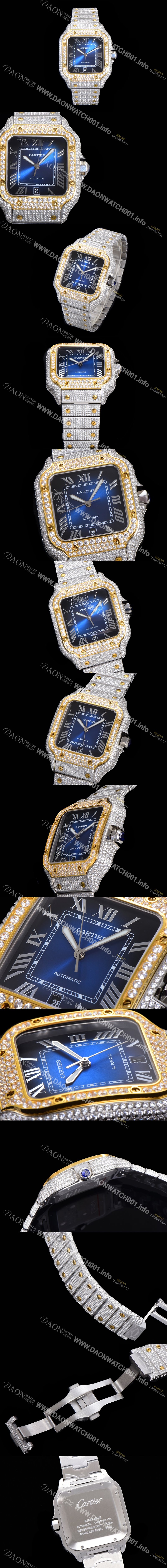SA급 까르띠에 남성용 산토스 쥬얼 다이아몬드 셋팅 베젤 40mm 네이비 다이얼 오토매틱 무브먼트 CAR46583 xx