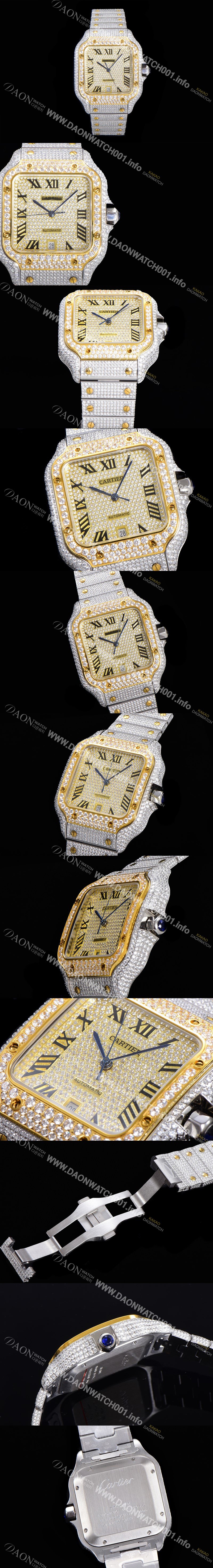 SA급 까르띠에 남성용 산토스 쥬얼 다이아몬드 셋팅 베젤 40mm 큐빅/보석 다이얼 오토매틱 무브먼트 CAR42604 xx