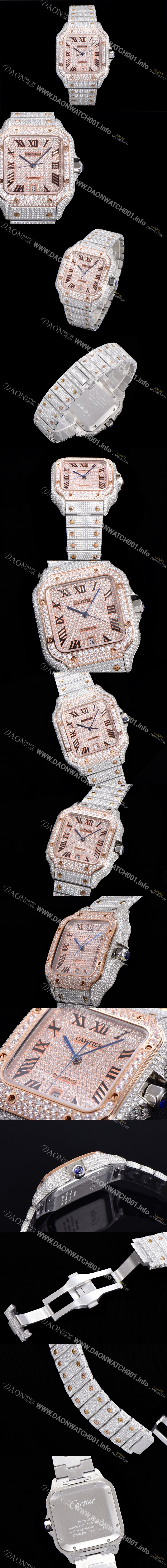 SA급 까르띠에 남성용 산토스 쥬얼 다이아몬드 셋팅 베젤 40mm 큐빅/보석 다이얼 오토매틱 무브먼트 CAR45686 xx