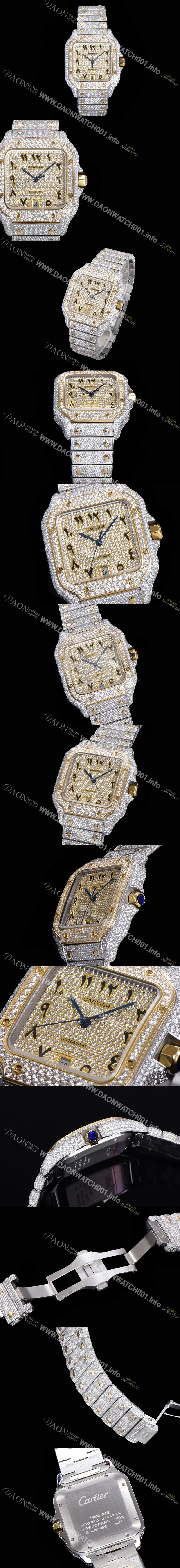 SA급 까르띠에 남성용 산토스 쥬얼 다이아몬드 셋팅 베젤 40mm 큐빅/보석 다이얼 오토매틱 무브먼트 CAR40206 xx