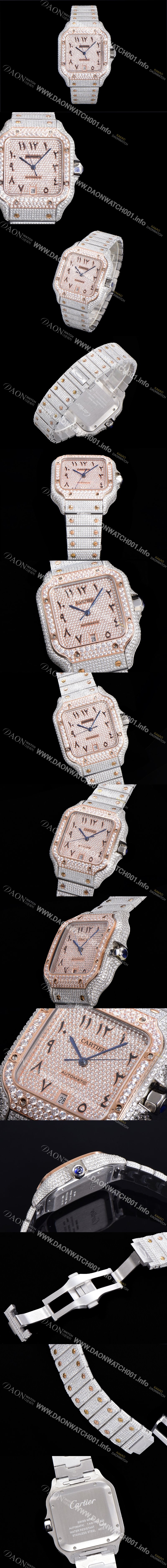 SA급 까르띠에 남성용 산토스 쥬얼 다이아몬드 셋팅 베젤 40mm 큐빅/보석 다이얼 오토매틱 무브먼트 CAR45690 xx