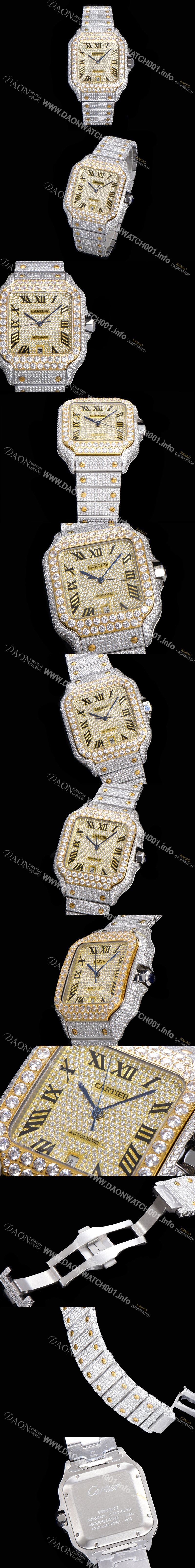 SA급 까르띠에 남성용 산토스 쥬얼 다이아몬드 셋팅 베젤 40mm 큐빅/보석 다이얼 오토매틱 무브먼트 CAR40437 xx