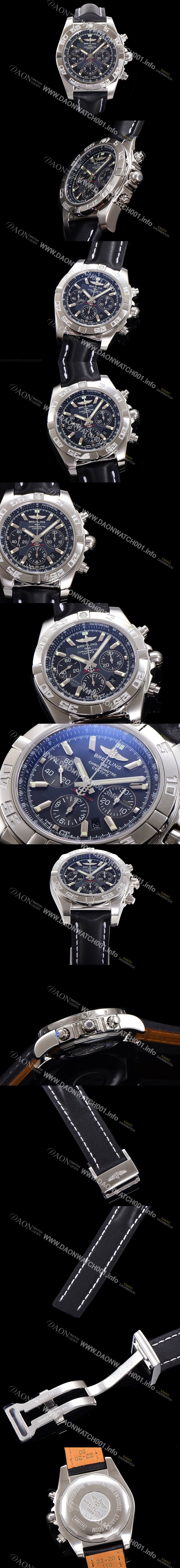 SA급 브라이틀링 남성용 윈드라이더 크로노맷 오토매틱 ETA-7750 기계식 44mm 가죽줄 블랙다이얼 bre1351 xx