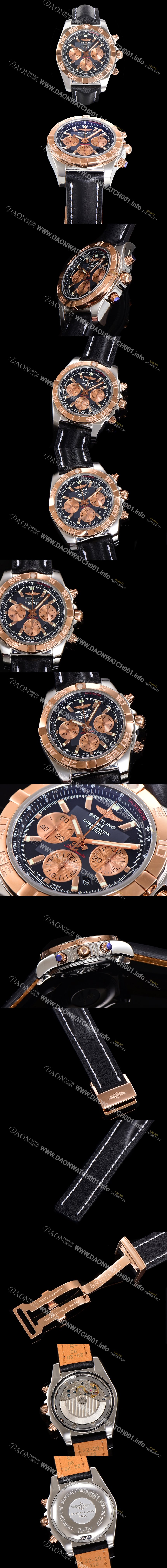 SA급 브라이틀링 남성용 원드라이더 크로노맷 오토매틱 ETA-7750 기계식 44mm 18K 로즈골드 가죽줄 블랙다이얼 bre9213 xx