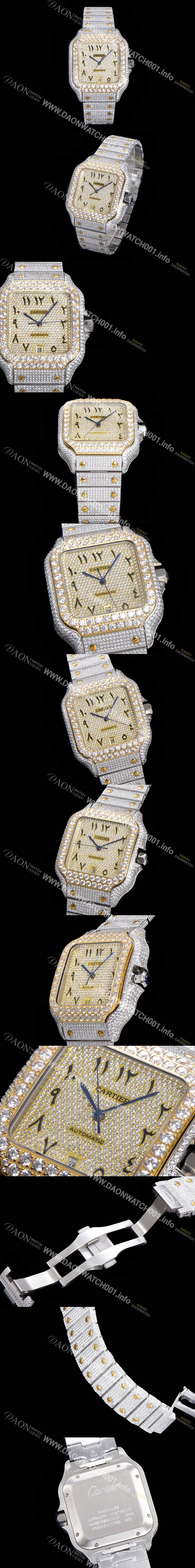 SA급 까르띠에 남성용 산토스 쥬얼 다이아몬드 셋팅 베젤 40mm 큐빅/보석 다이얼 오토매틱 무브먼트 CAR40439 xx