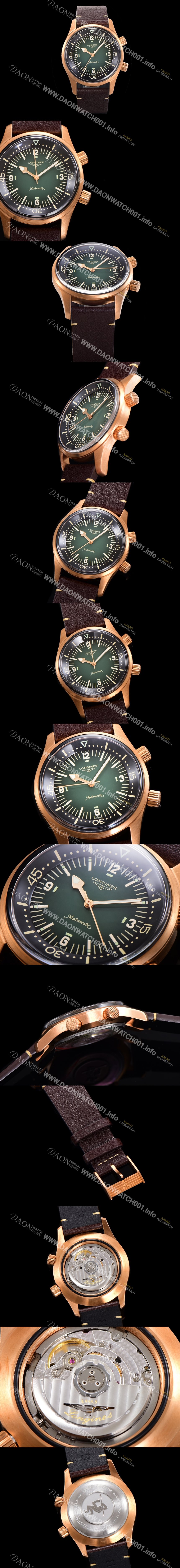 SA급 론진 남성용 해리티지 오토매틱 Cal.L888.5 타입 42mm 브론즈케이스 가죽줄 그린다이얼 lon5131 xx