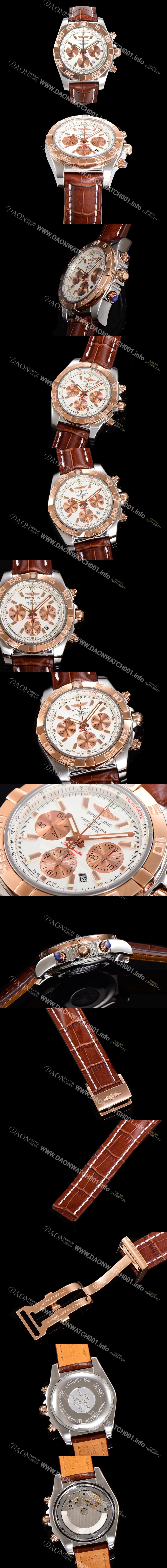 SA급 브라이틀링 남성용 원드라이더 크로노맷 오토매틱 ETA-7750 기계식 44mm 18K 로즈골드 가죽줄 화이트다이얼 bre3911 xx