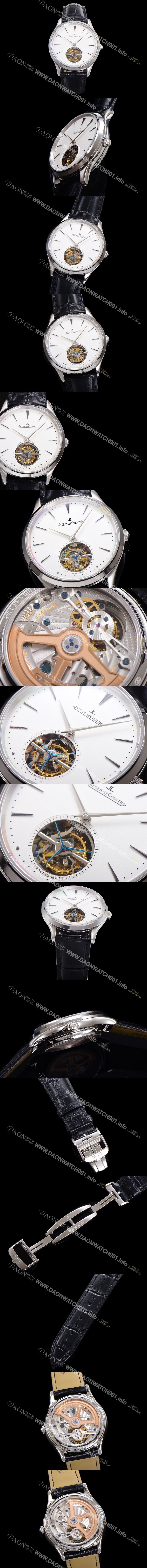 SA급 예거 르꿀르뜨 남성용 마스터 울트라 씬 투어빌론 43mm 가죽줄 화이트다이얼 jag3991 xx