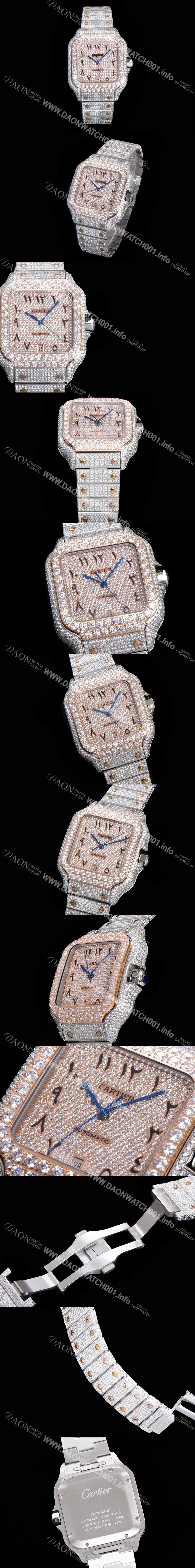 SA급 까르띠에 남성용 산토스 쥬얼 다이아몬드 셋팅 베젤 40mm 큐빅/보석 다이얼 오토매틱 무브먼트 CAR40444 xx