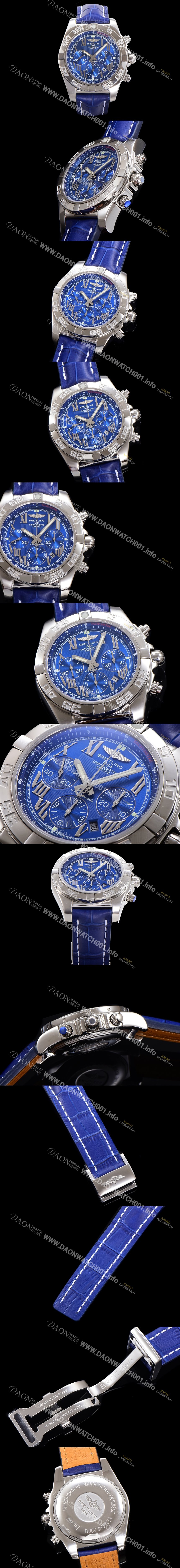 SA급 브라이틀링 남성용 윈드라이더 크로노맷 오토매틱 ETA-7750 기계식 44mm 가죽줄 블루다이얼 bre9123 xx