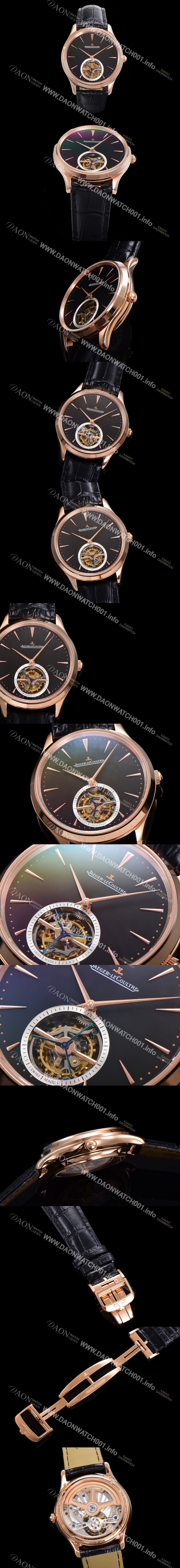 SA급 예거 르꿀르뜨 남성용 마스터 울트라 씬 투어빌론 43mm 18K로즈골드 가죽줄 아이보리 다이얼 jag1292 xx