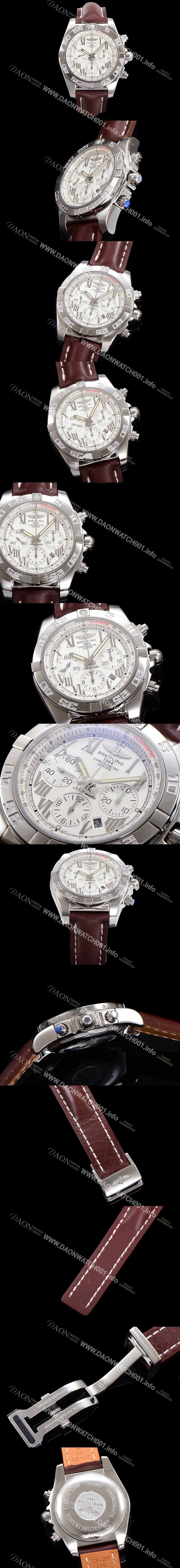 SA급 브라이틀링 남성용 윈드라이더 크로노맷 오토매틱 ETA-7750 기계식 44mm 가죽줄 화이트다이얼 bre1259 xx