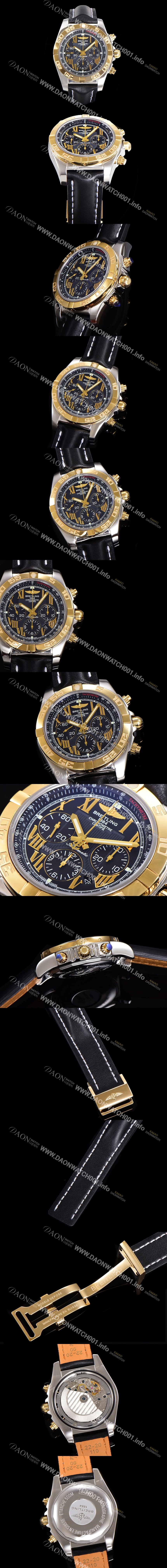 SA급 브라이틀링 남성용 원드라이더 크로노맷 오토매틱 ETA-7750 기계식 44mm 18K 옐루골드 가죽줄 블랙다이얼 bre1951 xx