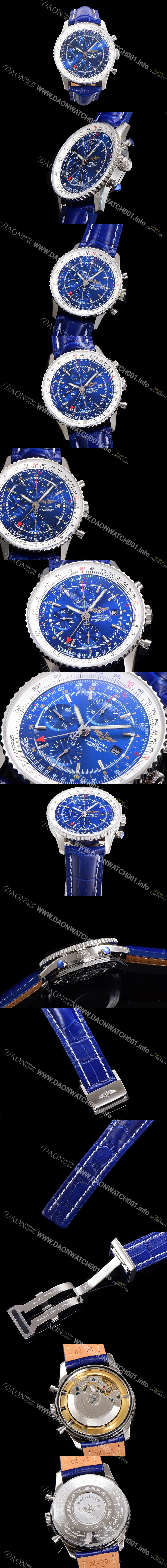 SA급 브라이틀링 남성용 네비타이머 크로노그래프 ETA7750-2 타입 오토매틱 46mm 가죽줄 블루다이얼 bre1599 xx