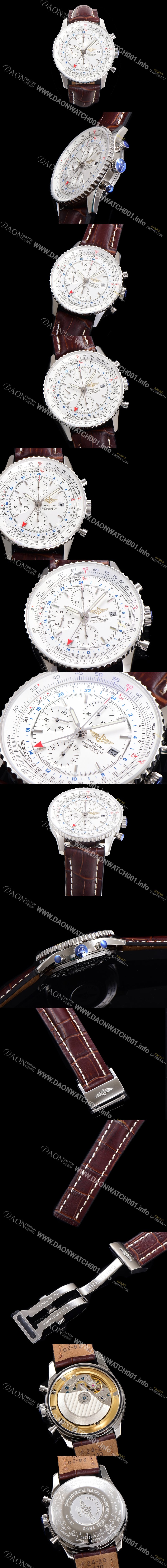 SA급 브라이틀링 남성용 네비타이머 크로노그래프 ETA7750-2 타입 오토매틱 46mm 가죽줄 화이트다이얼 bre5139 xx