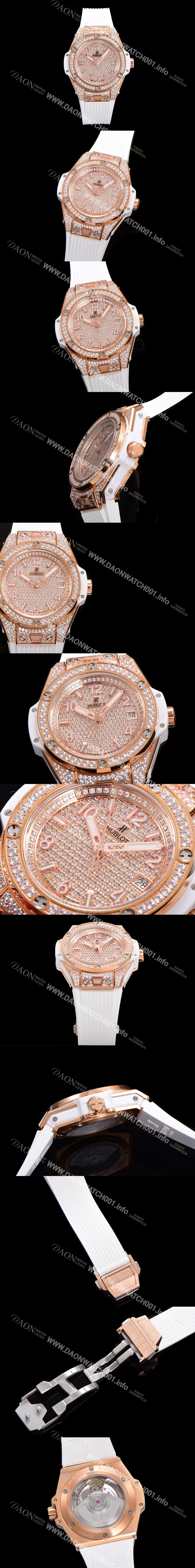 SA급 휴블렛 남여공용 빅뱅 오토매틱 HUB1710타입 39mm 다이아/보석 세팅 로즈골드 우레탄/가죽 믹스밴드 보석다이얼 hub2399 xx