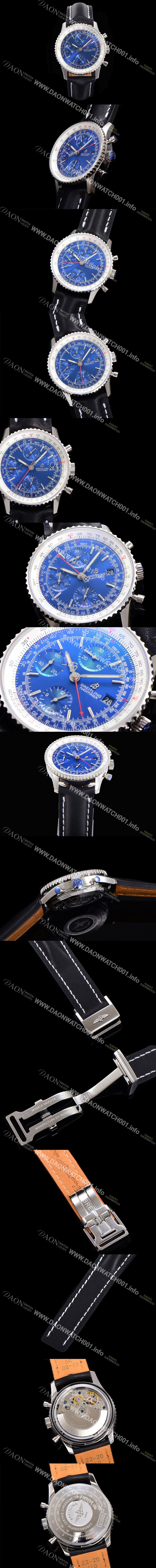 SA급 브라이틀링 남성용 네비타이머 크로노그래프 ETA7750-2 타입 오토매틱 41mm 가죽줄 블루다이얼 bre1951 xx