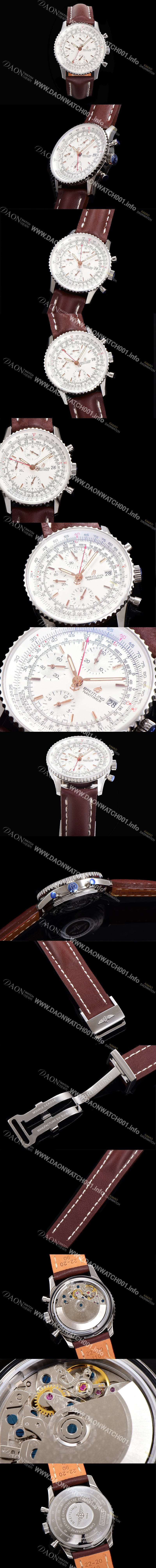 SA급 브라이틀링 남성용 네비타이머 크로노그래프 ETA7750-2 타입 오토매틱 41mm 가죽줄 화이트다이얼 bre2121 xx