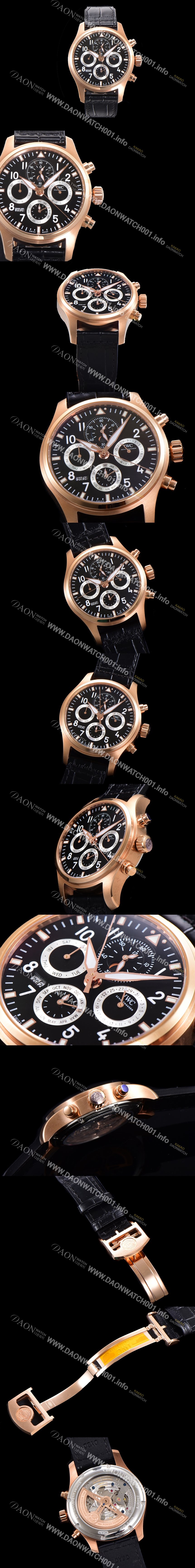 SA급 아이더블유씨 남성용 파일럿 41mm 오토매틱 89630 타입 18K 로조골드 가죽줄 블랙다이얼 iwc1291 xx