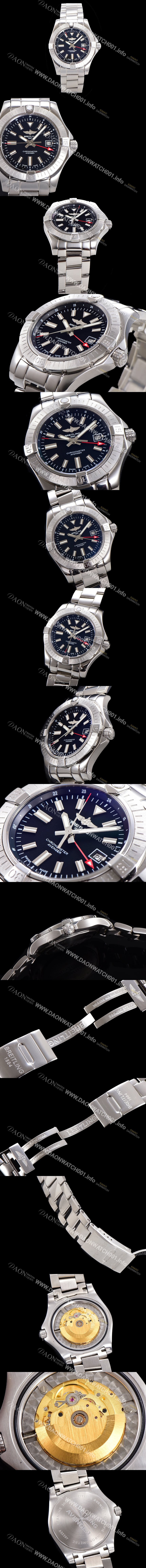 SA급 브라이틀링 남성용 어벤져 오토매틱 GMT 아시안 2836-2 타입 43mm 스틸 메탈시계 블랙다이얼 bre9912 xx